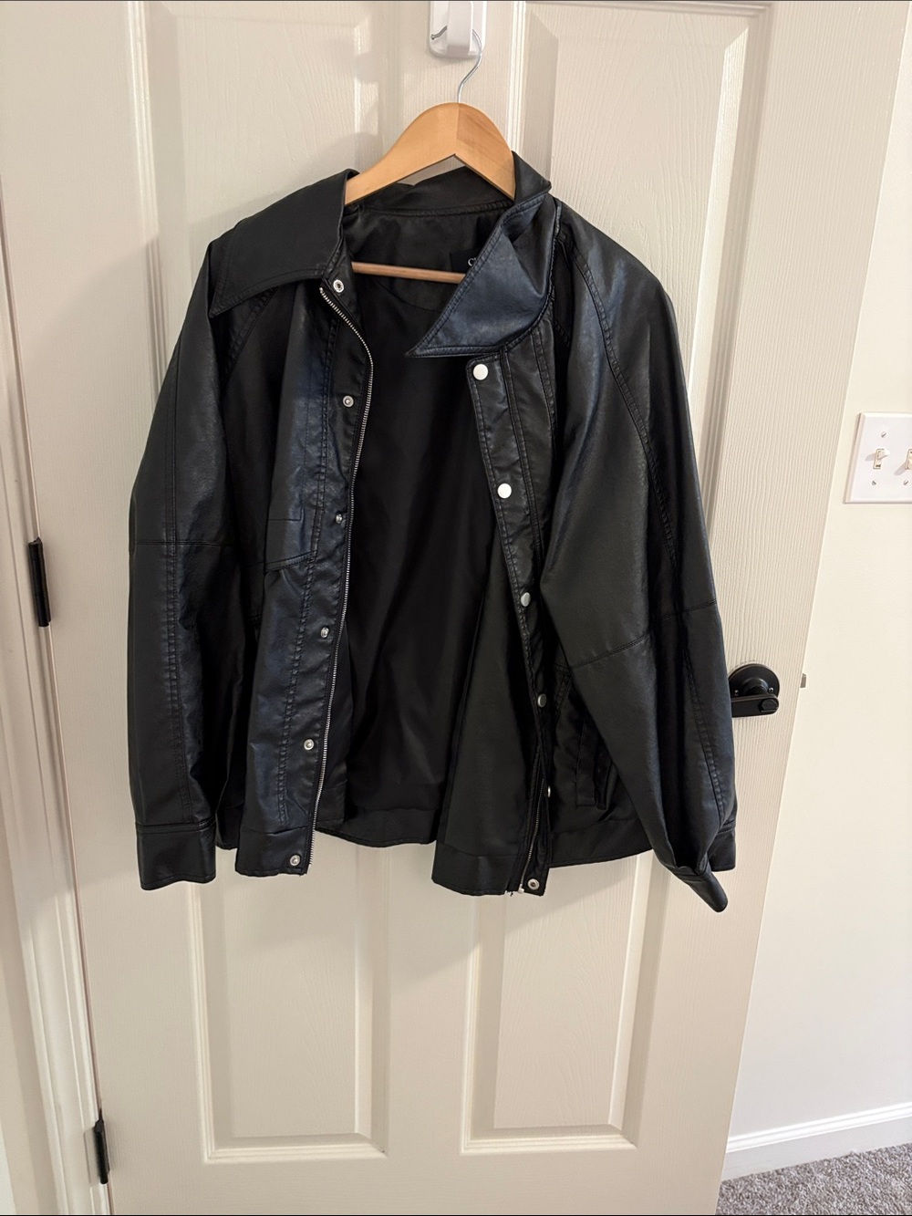 Relaxed fit faux leather jacket